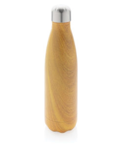 Vacuum insulated ss bottle with wood print yellow P436.486