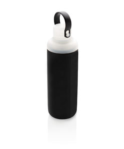 Glass water bottle with silicone sleeve black P436.651