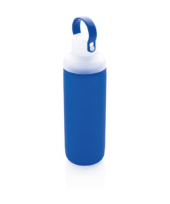 Glass water bottle with silicone sleeve blue P436.655