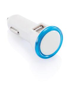 Powerful dual port car charger blue