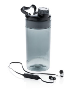 Leakproof bottle with wireless earbuds grey