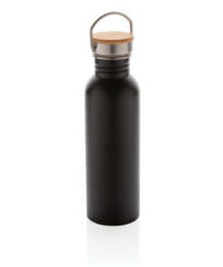 Modern stainless steel bottle with bamboo lid black P436.831