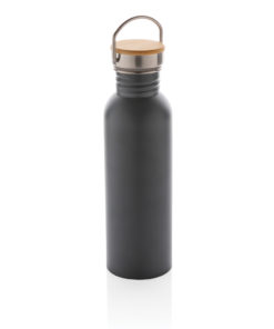 Modern stainless steel bottle with bamboo lid grey P436.832