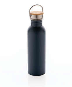 Modern stainless steel bottle with bamboo lid blue P436.835