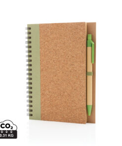 Cork spiral notebook with pen green P774.277